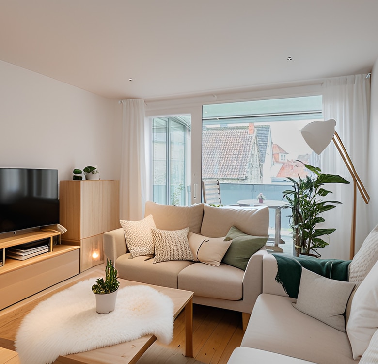 Wohnbereich mit Balkon  (Beispielmöblierung)